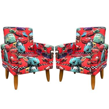 Imagem de Kit 2 Poltronas Decorativa Infantil Confortável Para Quarto Suede Com Estampa Pés Castanhos