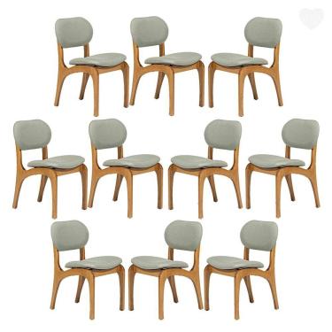 Imagem de Kit 10 Cadeiras De Jantar Estofada Rafine Madeira Castanho Linho Verde