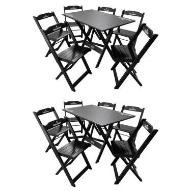 Imagem de Kit 2 Conjuntos Mesa Dobrável Madeira 110x70 Com 6 Cadeiras Hei Preta