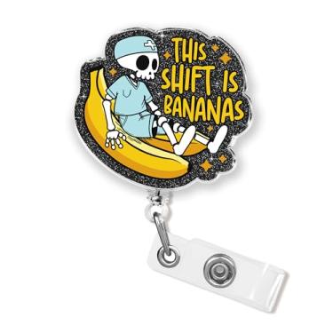 Imagem de Carretel de crachá This Shift Is Bananas 4 cm engraçado enfermeira humor CNA RN flebotomia enfermagem sarcástica pediátrica farmácia médica NICU crachá retrátil com clipe jacaré acrílico presente de