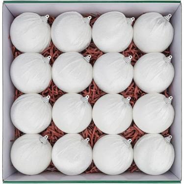 Imagem de Funzhan 16 bolas brancas de veludo de 8 cm para decoração de árvore de Natal, enfeites de decoração de árvore de Natal, bolas artesanais inquebráveis para aniversários, Halloween, feriados, casamentos