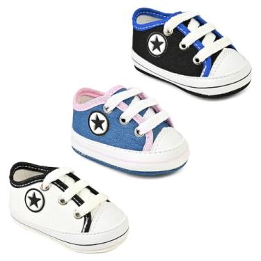 Imagem de Kit 3 pares Sapatinho De Bebe para recém nascido T12 (PRETO/ROYAL E JEANS/ROSA E BRANCO/PRETO, BR, Bebê, Numérico, 15)