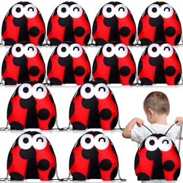 Imagem de Aliceset 18 peças de lembrancinhas de festa de joaninha, sacos a granel com cordão, decorações de festa de aniversário, joaninha, tema joaninha, bolsa de brindes, 30 x 28 cm, mochila para presente de