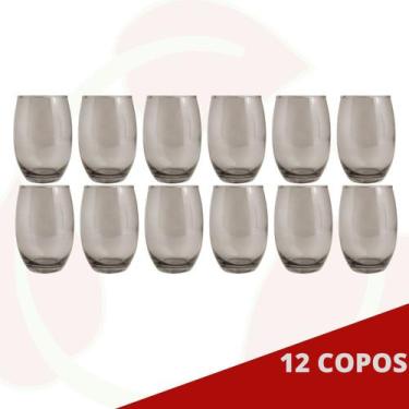 Imagem de 12 Copos Redondo Vidro Cinza California Suco Chique 450ml - PRATICASA,