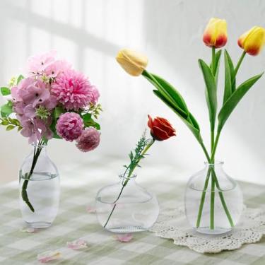 Imagem de Conjunto de 3 vasos de vidro transparente, pequenos vasos de vidro para flores, vasos vintage para centros de mesa, vaso de flores a granel para casamento, decoração de mesa, decoração de casa