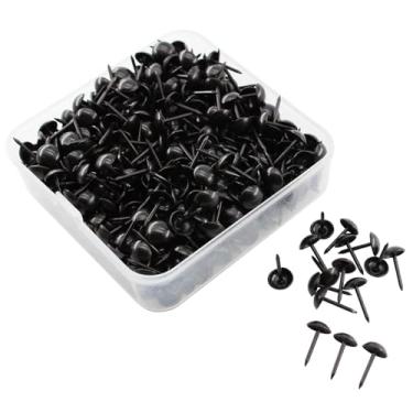 Imagem de Lamvbls 250 peças decorativas de metal preto, tachas de polegar vintage de 1,27 cm com caixa para sofá móveis estofados, placa de cortiça, projeto faça você mesmo, 6 cm x 1,27 cm