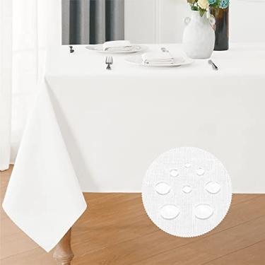 Imagem de Veblandy Toalha de mesa retangular de 3 metros 152,4 x 365,8 cm Toalha de mesa texturizada de linho resistente a manchas e amassados, poliéster lavável, toalha de mesa decorativa à prova d'água para jantar, buffet e acampamento, branca