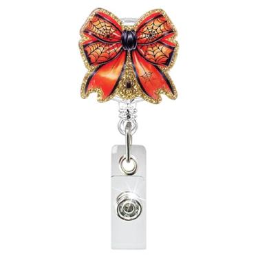 Imagem de Carretel retrátil de crachá de teia de aranha de Halloween com clipe jacaré, acessórios para enfermeiras, médicos, trabalhadores de escritório, decoração de Halloween