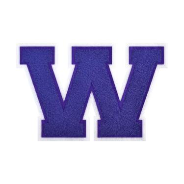 Imagem de 1 peça de patch de letra de chenille roxo de 11,4 cm com borda branca – Remendos do alfabeto para roupas, jaquetas, mochilas, chapéus para decoração personalizada, nome personalizado e artesanato. (W)