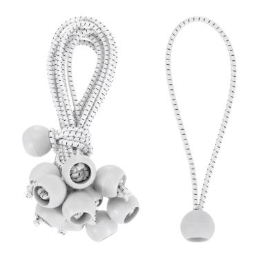 Imagem de PATIKIL Cordão elástico de 15 cm, 50 peças de cordas elásticas com esferas, lona de dossel, cordão elástico para acampamento ao ar livre, poste de barraca de abrigo, branco, preto