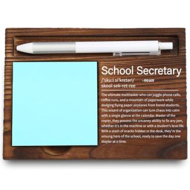 Imagem de Decoração de escritório de secretária escolar – Organizador de mesa de madeira gravado, presente de agradecimento profissional administrativo, LQQ78