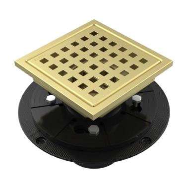 Imagem de Hinmood Ralo de chuveiro quadrado de 15 cm SUS304 em aço inoxidável para banheiro, coletor de cabelo, antiobstrução, resistente à ferrugem, drenagem rápida (ouro escovado)