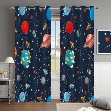 Imagem de Cortinas blackout com tema de espaço infantil, linda estrela azul marinho cosmos impressão escurecimento isolamento térmico bloqueio de luz drapeada para decoração de quarto e sala de estar, 130 x 213