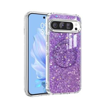 Imagem de Capa magnética com glitter para Google Pixel 9/10 Pro XL, capa de telefone brilhante de luxo para mulheres e meninas compatível com MagSafe (roxo, para Pixel 10/9 Pro XL (6,8 polegadas),