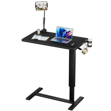 Imagem de Corubak Mesa de cabeceira ajustável sobre a cama com rodas (79 cm L), mesa de hospital sobre a cama, carrinho de mesa móvel com rodinhas para computador, mesa para laptop com suporte para copos