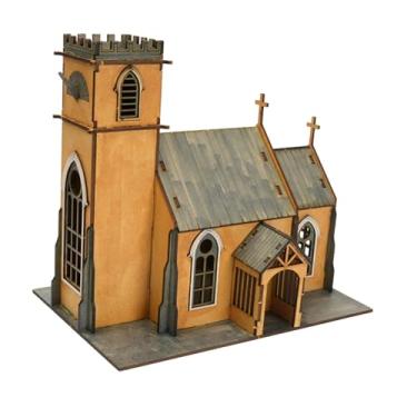 Imagem de menolana Kit de modelo de capela em escala 1/72 para mesa de areia, modelo arquitetônico inacabado, cenário de madeira para montar, quebra-cabeças 3D de