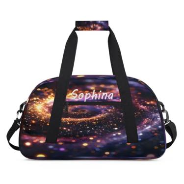 Imagem de Bolsa esportiva personalizada, galáxia, nebulosa, psicodélica, com nome, bolsa de dormir personalizada, bolsa de fim de semana, bolsa de treino para dança, balé, academia, ginástica, mala, viagem