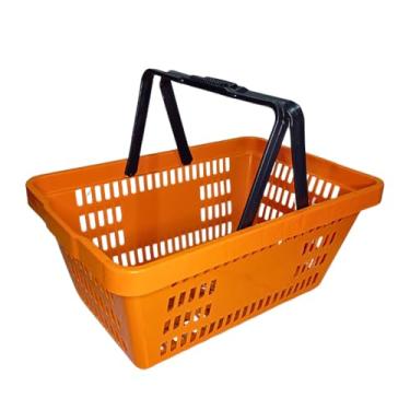 Imagem de Kit 2 Cestas de Mercado Cestinha Plástica Reforçada Supermercado Mercado Conveniência Lojas, Multiuso 15 L (Laranja)