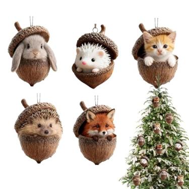 Imagem de Enfeites de Natal para árvore | Decoração plana de acrílico 2D, enfeites de árvore de Natal de animais, para familiares, amigos, prateleira, janela, mesa, sala de estar, férias, casa, parede, feriado