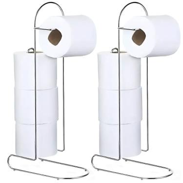 Imagem de Kit 2 Porta Papel Higiênico de Chão Cromado para 4 Rolos Mali