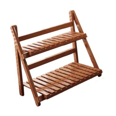 Imagem de Generic Suporte para plantas de bambu, prateleira para plantas, escada, organizador de mesa de 2 camadas, suporte para vasos, prateleira para jardim, balcão, Castanho Escuro 30cm