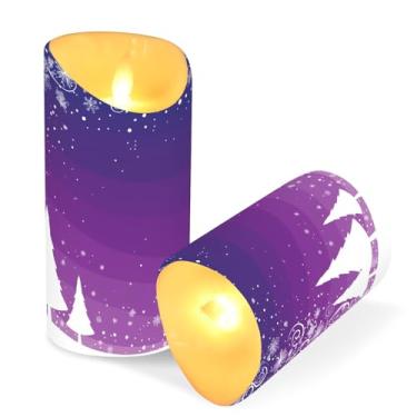 Imagem de Blueangle Pacote com 2 velas brancas para árvores de Natal sem chama com controle remoto e temporizador, velas LED cintilantes (7,6 cm x 15 cm) para decoração de casa, casamento, acampamento (141)