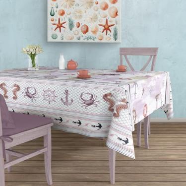 Imagem de Toalha de Mesa Plástica Térmica Impermeável para 4 6 e 8 Lugares Toalha Retangular Antiderramamento para Cozinha e Sala (FUNDO DO MAR,6 Lugares)