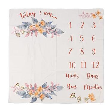 Imagem de Cobertor de bebê macio, confortável, lavável, estampa de flores, cobertor mensal para adereços de fotografia de bebês.
