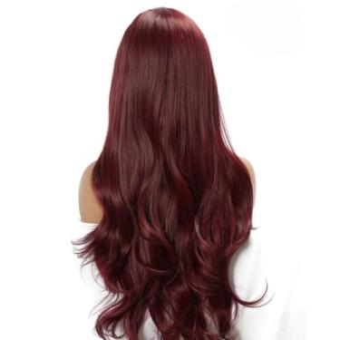 Imagem de Peruca De Cabelo Ondulado Com Franja De Fibra Orgânica Preta Longa 60cm (Vermelho Marsala)
