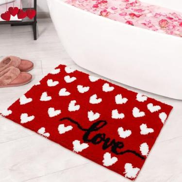 Imagem de FYSUIMU Tapete de Dia dos Namorados Tapete de Banho Coração Vermelho 67 x 40 cm Tapete Absorvente de Banheiro para Casamento Aniversário Feriado Cozinha Decoração de Sala de Estar