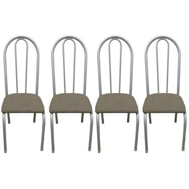 Imagem de Kit 4 Cadeiras Sala Jantar Aço Tubolar Cozinha Courino Junco Cor Do Assento:bege-branco