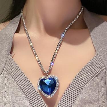 Imagem de Colar em formato de coração do oceano com pingente de cristal azul real para mulheres esposas