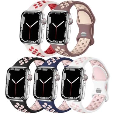 Imagem de Pacote com 5 pulseiras esportivas compatíveis com Apple Watch 11/10/9/8/7/6/5/4/3/2/1/SE/Ultra, para séries de 38 mm, 40 mm, 41 mm, 44 mm, 45 mm, 46 mm, 49 mm, homens e mulheres (preto rosa/glitter