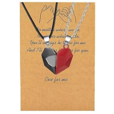 Imagem de Colar de coração para casal com cartão e pingente de coração para casal, presente de dia dos namorados, amizade para mulheres, presentes de Natal, joias