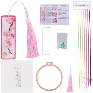 Imagem de GORGECRAFT Kit de bordado de marcadores de livro floral de plantas de flores, kits de costura cruzada com instruções DIY carimbado à mão com borlas bordadas para iniciantes, adultos, escritório