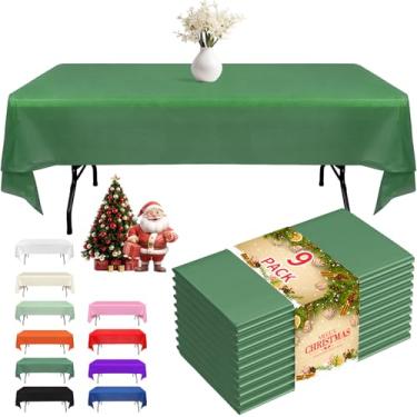 Imagem de Fixwal Pacote com 9 toalhas de mesa de plástico descartáveis, 137 x 272 cm, festa, piquenique, casamento, toalhas de mesa decorativas, retângulo, capa de plástico verde, à prova de vazamento e