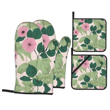 Imagem de Almofadas de lírio preto - Conjunto de luvas de cozinha estampadas com suportes de tampa, luvas de forno resistentes ao calor para lidar com panelas quentes, grelhar, churrascos, kit de 4 peças.