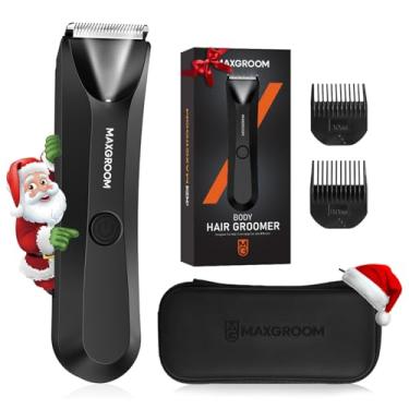 Imagem de MAXGROOM Aparador de pelos corporais Manscape para homens, IPX7 à prova d'água, aparador de pelos pubianos e virilhas, barbeador elétrico com luz LED, lâmina de cerâmica, recarregável por USB e bolsa