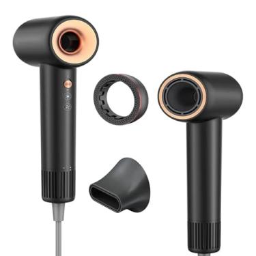 Imagem de Secador de Cabelo Alta Velocidade de 1500W, Secador de Cabelo de 3 Velocidades de 3 Temperaturas com motor sem escovas de 110.000 RPM com Bico e Anel de essências, 127V (Preto)