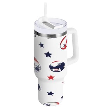 Imagem de STAYTOP Copo de capacete de futebol de 850 g com tampa e canudo, copo isolado de aço inoxidável durável à prova de vazamento com alça, garrafas de água à prova de derramamento para viagens