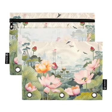 Imagem de Wassud Pacote com 2 pastas de fichário de flores de lótus, pastas de bolso com 3 furos, organizador de fichários para casa, escritório