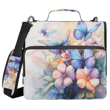 Imagem de xigua Fichário de buquê floral em aquarela com alça de ombro e alça para transporte fácil, fichário de 3 anéis para escola, painel de expansão e arquivo expansível