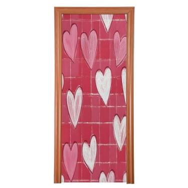 Imagem de Wassud Capa de porta corações dia dos namorados decoração festival exterior interior elástico banner grande porta da frente decoração de festa 91 cm x 248 cm