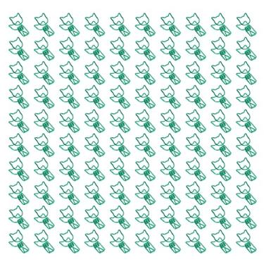 Imagem de Clipes de pasta de gatinho estilo animal bonito oco para fora clipes de pasta de fio de fixação forte para notas papéis roupas 100 peças grampos de pasta de gato de metal durável (Verde)