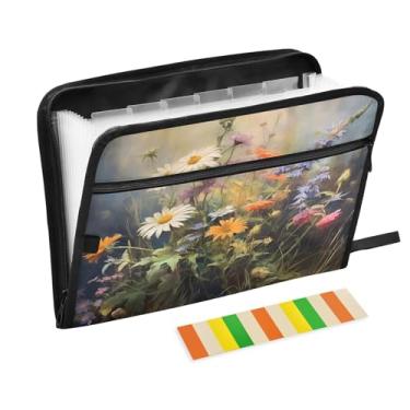 Imagem de CEBUGI Pasta expansível de 13 bolsos, impermeável, sanfonada, organizador de arquivos com etiquetas tamanho A4, organizador de documentos de papel para escola, material de escritório, flores