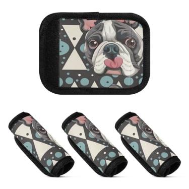 Imagem de Qilmy Pacote com 4 identificadores de bagagem de buldogue fofo para alça confortável para carrinho de bebê, mala de viagem, acessórios de viagem de avião2139