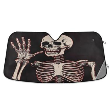 Imagem de Wassud Para-brisa para-sol acessórios de carro dobrável para janela frontal de carro blocos raios UV esqueletos surpresos para-sol reflexivo 70 x 139 cm