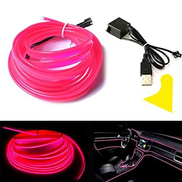 Imagem de Mvthenxi Luz interior de carro rosa EL de 3 m, alimentada por USB, faixa de luz flexível dobrável de 6 mm, adequada para decoração de painel/porta/painel de instrumentos