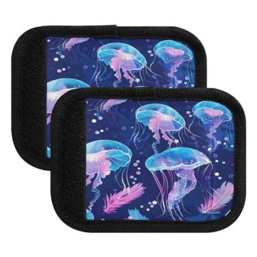 Imagem de Qilmy Alça luminosa de água-viva para bagagem, embalagem com 2 identificadores de bagagem, identificadores de bagagem, capa confortável para carrinho de bebê, mala de viagem, acessórios de viagem de