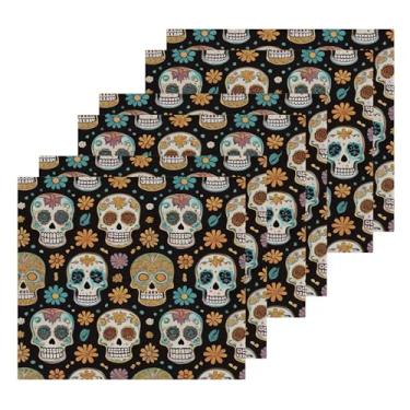 Imagem de Burbuja Skulls Toalhas de algodão pacote com 6, toalhas de rosto altamente macias e absorventes para banheiro, mão, cozinha, academia, limpeza, 30 x 30 cm